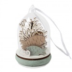 Kleine Glaskugel mit Meeresbewohnern aus Holz in Mint