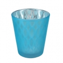 Teelichtglas Designmuster verspiegelt in Blau, 80 mm