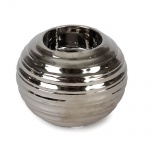 Keramik Teelichthalter Kugel in Silber geriffelt, 70 mm