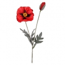 Kunstblume Mohn in Rot mit 2 Blüten, 45 cm