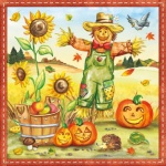 20er Pack Servietten Herbst Vogelscheuche, Kürbisse, 33 x 33 cm