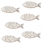 6 Holz Streuteile Glitzer Fische in Weiß, 40 mm