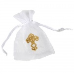 Organzasäckchen, Kommunion, Hochzeit, besticktes Kreuz in Weiß/Gold, 13 x 18 cm
