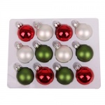 12 Mini Christbaumkugeln in Grün, Rot und Weiß, 30 mm