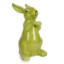 Keramik Osterhase stehend, Pfötchen oben in Grün, 14,5 cm