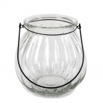 Großes Glas Windlicht, Vase mit Henkel in Klar, 18 cm