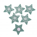 6 Holz Sterne mit Weihnachtsmuster und Klebepunkt in Mint/Weiß, 35 mm