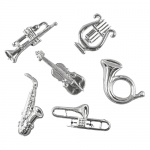 6 Streudeko Musikinstrumente in Silber, 40 mm