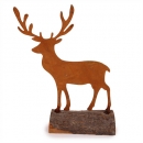 Metall Hirsch auf Baumstamm, naturgerostet, 18,5 cm