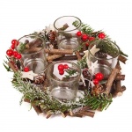 Adventskranz Weihnachtszauber rot, grün für 4 Teelichter, 22 cm