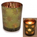 Teelichtglas Weihnachtsstern verspiegelt in Grün/Kupfer, 65 mm