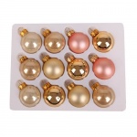 12 Mini Christbaumkugeln in Altrosa, Creme und Gold, 30 mm