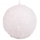 Große Kugelkerze Weihnachten, Schneeball in Weiß glitzernd, 12 cm