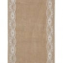 2 Meter Jute Tischläufer mit Spitze in Beige, 25 cm