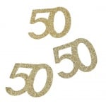 10 Streuteile Jubiläumszahl 50 in Gold glitzernd, 50 mm