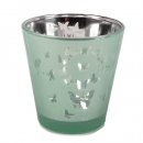 Teelichtglas Kleine Schmetterlinge in Hellgrün verspiegelt, 65 mm