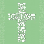 20er Pack Servietten Kommunion, Kreuz aus christlichen Symbolen, 33 x 33 cm