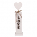 Holz Aufsteller Hochzeit, Herz mit Schriftzug LOVE in Weiß/Braun, 25 cm