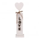 Holz Aufsteller Hochzeit, Herz mit Schriftzug LOVE in Weiß/Braun, 25 cm