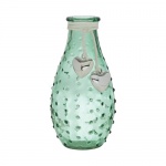 Glas Flaschen Väschen genoppt mit Herzanhänger, in Grün, 14 cm