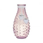 Glas Flaschen Väschen genoppt mit Herzanhänger, in Rosa, 14 cm