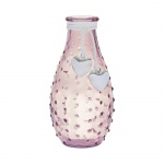 Glas Flaschen Väschen genoppt mit Herzanhänger, in Rosa, 14 cm