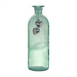 Glas Flaschen Vase mit Herzanhänger in Grün, 20,5 cm
