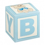 Bonboniere Taufe, Würfel, Baby, Teddybär in Hellblau Metallic, 80 mm