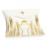 Bonboniere Kommunion, Konfirmation, Kreuz, Kelch, Ähren in Creme/Gold, 80 mm