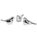 3 kleine Porzellan Vögel in Silber, 30 mm