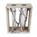 2 Reagenzglas Vasen im Holzzweig-Gestell, groß, 20 cm