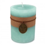 Stumpenkerze mit Banderole, Kleeanhänger, in Mint, durchgefärbt
