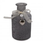 Flaschen Väschen Rustic mit Schleife, Herzanhänger, in Grau, 12 cm