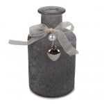 Flaschen Väschen Rustic mit Schleife, Herzanhänger, in Grau, 12 cm