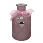 Flaschen Väschen Rustic mit Schleife, Herzanhänger, in Rosa, 12 cm