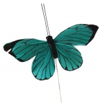 Feder Schmetterling am Draht in Smaragdgrün, 10 cm