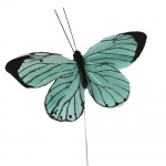 Feder Schmetterling am Draht in Mint, 10 cm