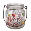 Windlicht mit Henkel -Happy Birthday- inkl. Teelicht, 65 mm