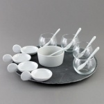 15 tlg. Dip Set, Schieferdrehteller mit Schalen und Löffeln, 28 cm