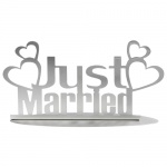 Metall Aufsteller Hochzeit -Just Married- mit Herzen in Silber, 20 cm