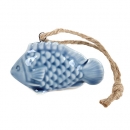 Keramik Fisch mit Schuppen zum Aufhängen in Blau, 60 mm