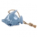 Keramik Fisch glatt, zum Aufhängen in Blau, 60 mm