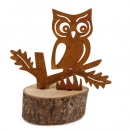 Metall Eule, Naturrost auf Baumscheibe, 11 cm