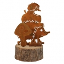 Metall Igelfamilie, Naturrost auf Baumscheibe, 12 cm