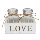 Weißes Holzgestell LOVE mit 2 Väschen, Vintage Hochzeit, 13 cm