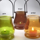 Glas Windlicht in 3 Farben zur Gartendeko