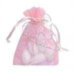 Gastgeschenk Mandelsäckchen Organza in Rosa mit Herz in Silber