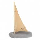Deko Beton Boot mit Holzsegel, 22 cm