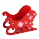 Deko Holz Schlitten in Rot mit weißen Eiskristallen, Weihnachten, 12 cm