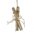 Holz Christbaumschmuck, Ski mit Glitzer in Hellbraun/Silber, 13 cm